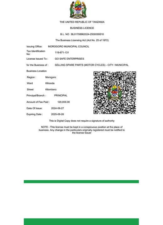 Business Licence — Spare Parts